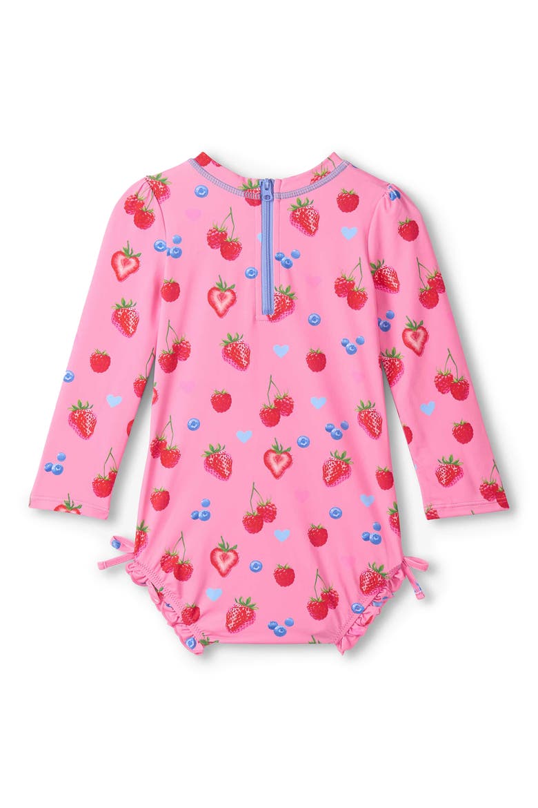 Summer Berries One-Piece Rashguard Swimsuit, Alternate, color, CANDY PINK