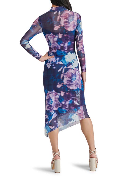 Steve Madden Blare Floral Long Sleeve Mesh Midi Dress In Midnight
