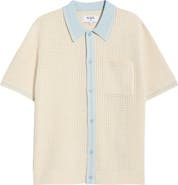 Wax London Belle Tipped Pointelle Stitch Short Sleeve Button-Up Shirt