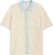 Wax London Belle Tipped Pointelle Stitch Short Sleeve Button-Up Shirt