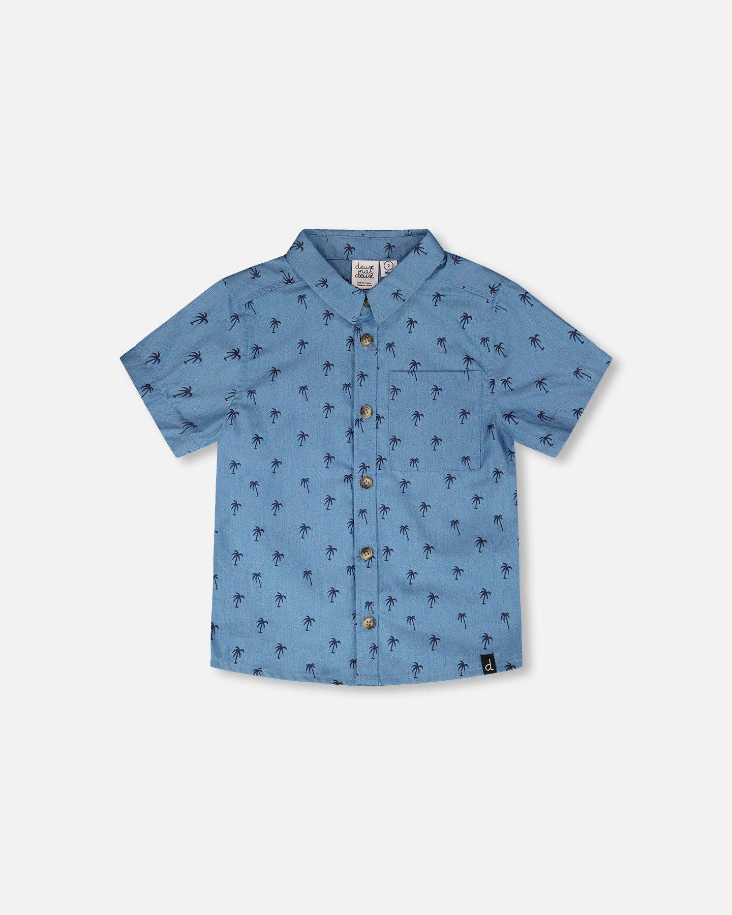 selected Blue Chambray Palm Print
