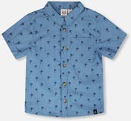 Deux par Deux Short Sleeve Palm Print Chambray Shirt