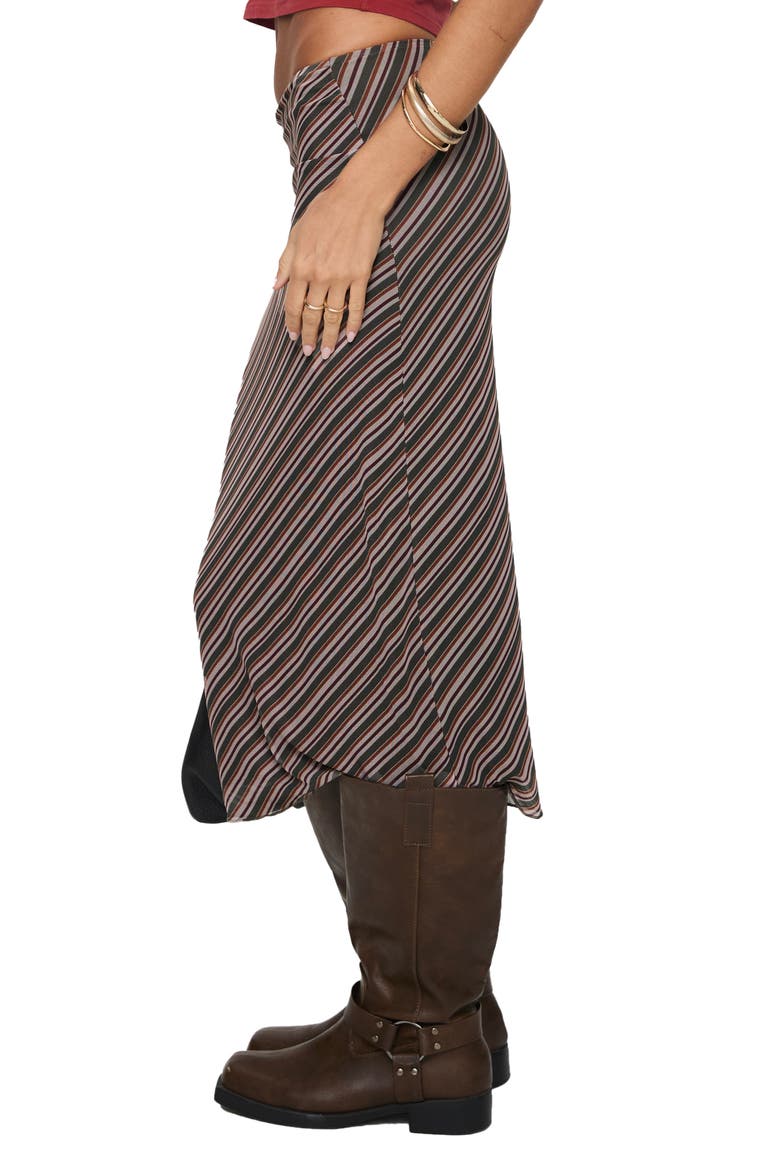 Harbor Low Rise Stripe Midi Skirt, Alternate, color, BROWN