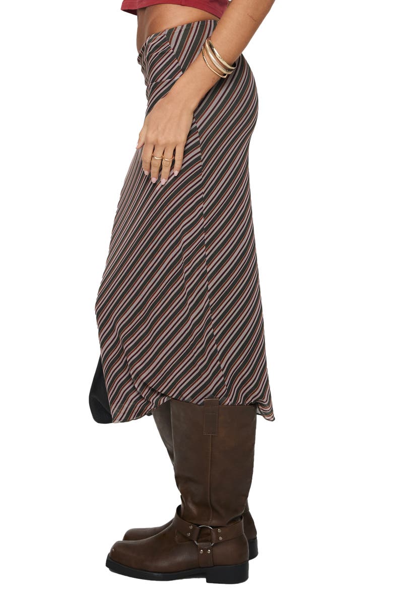 Princess Polly Harbor Low Rise Stripe Midi Skirt, Alternate, color, Brown
