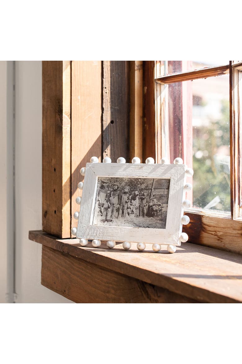 4x6 Belle Rustic White Wood Ball Accents Photo Picture Frame w/ Glass Pane, Alternate, color, White