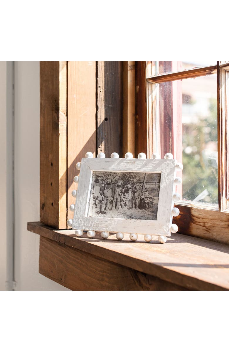 Foreside Home and Garden 4x6 Belle Rustic White Wood Ball Accents Photo Picture Frame w/ Glass Pane, Alternate, color, White