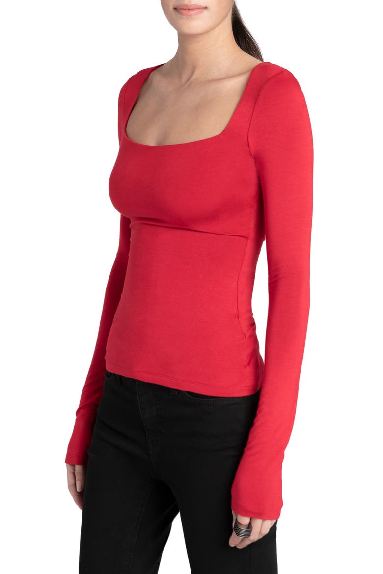 Yvonne Square Neck Jersey Top, Alternate, color, RED