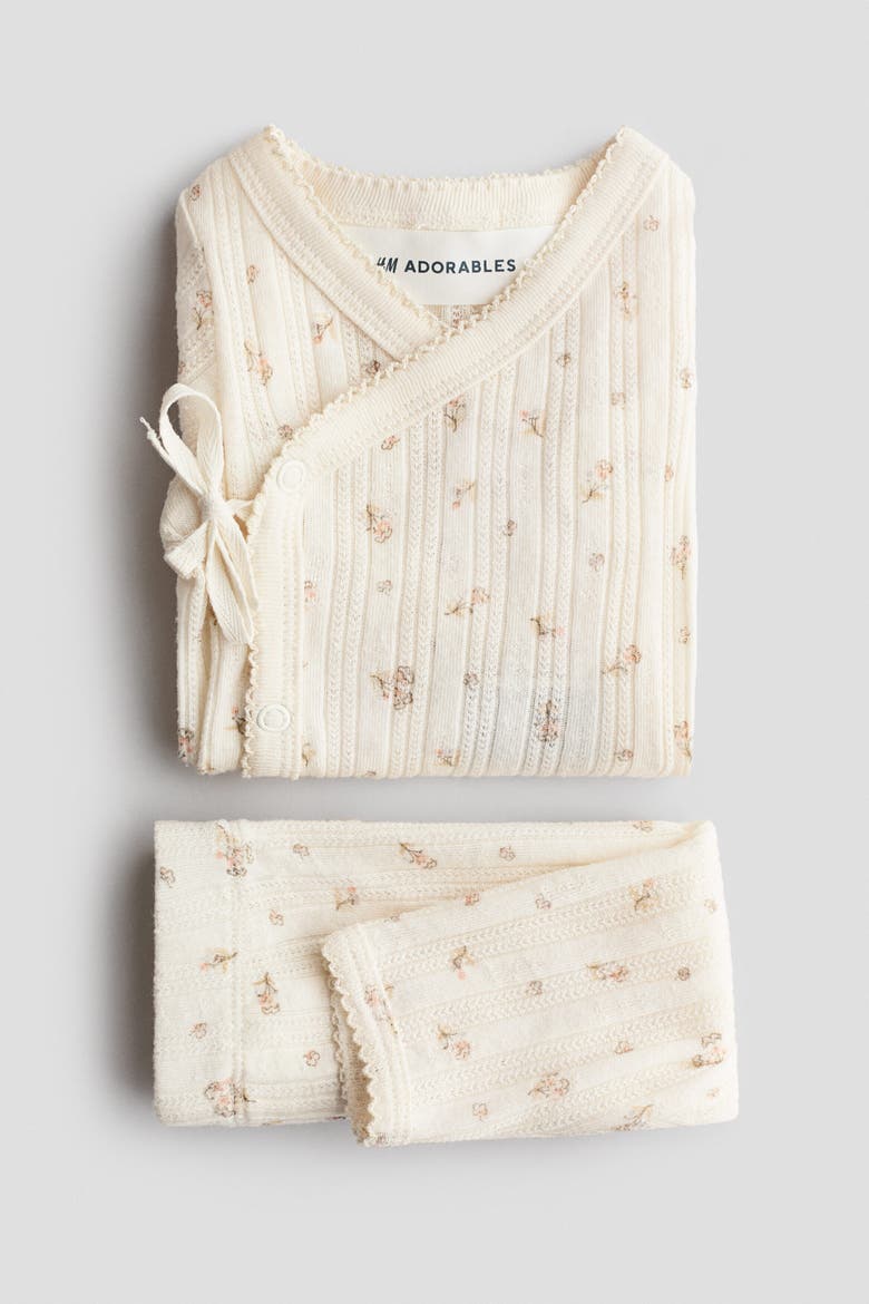 2-piece Pointelle Set, Alternate, color, Light beige/floral