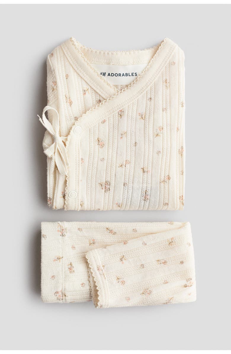 H&M 2-piece Pointelle Set, Alternate, color, Light Beige/Floral