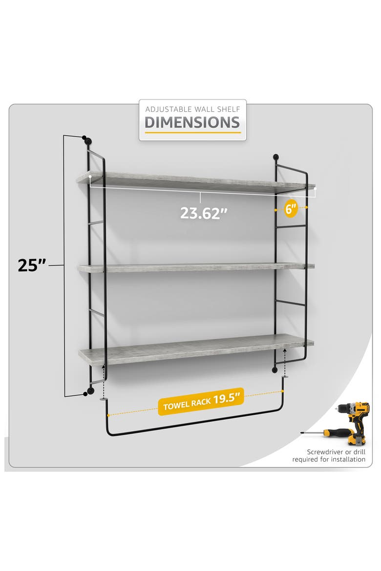 3-Tier Wooden Floating Shelf, Alternate, color, GRAY