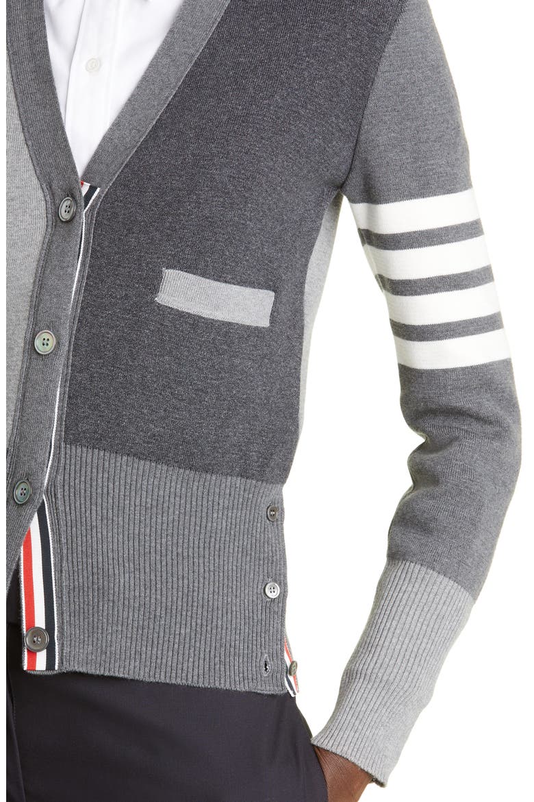 Colorblock 4-Bar Cotton Cardigan, Alternate, color, TONAL GREY