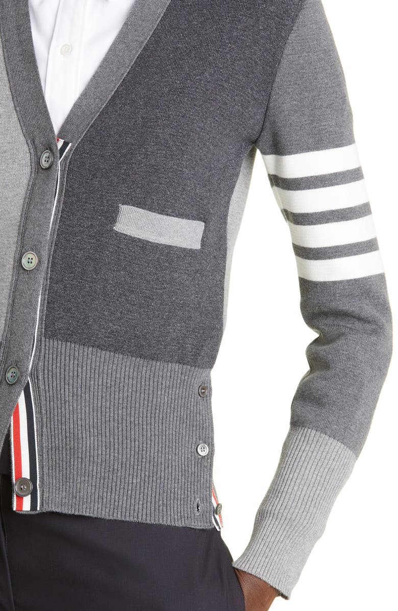 Thom Browne Colorblock 4-Bar Cotton Cardigan, Alternate, color, 