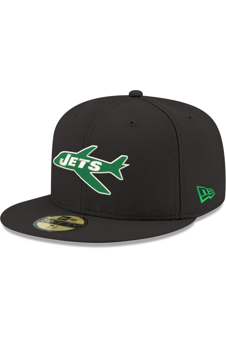 Men's New Era Black New York Jets Omaha Throwback 59FIFTY Fitted Hat, Alternate, color, Black