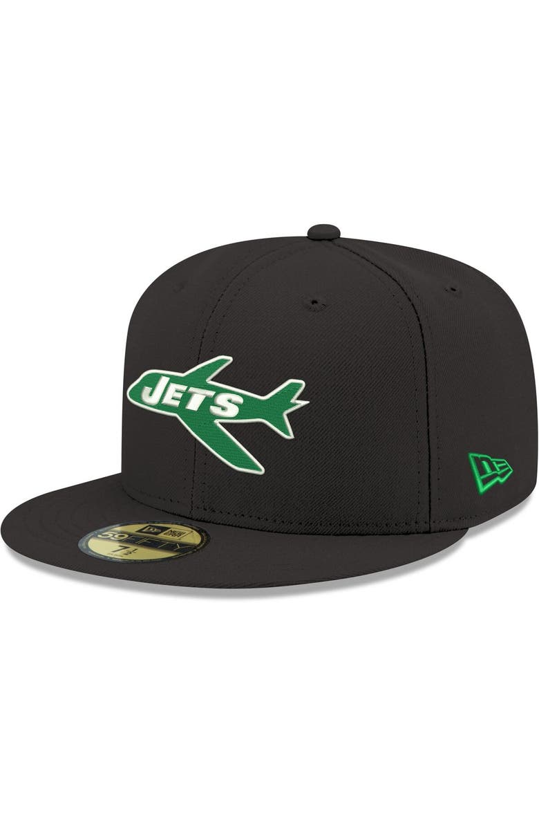 New Era Men's New Era Black New York Jets Omaha Throwback 59FIFTY Fitted Hat, Alternate, color, Black