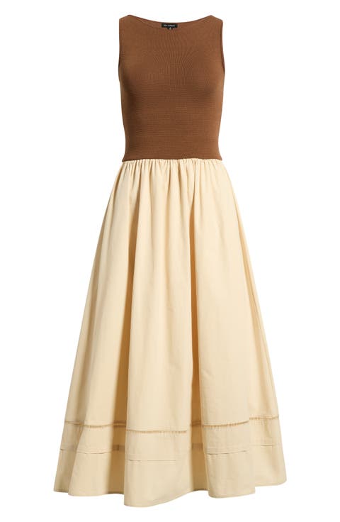 Mixed Media Lace Inset Midi Dress