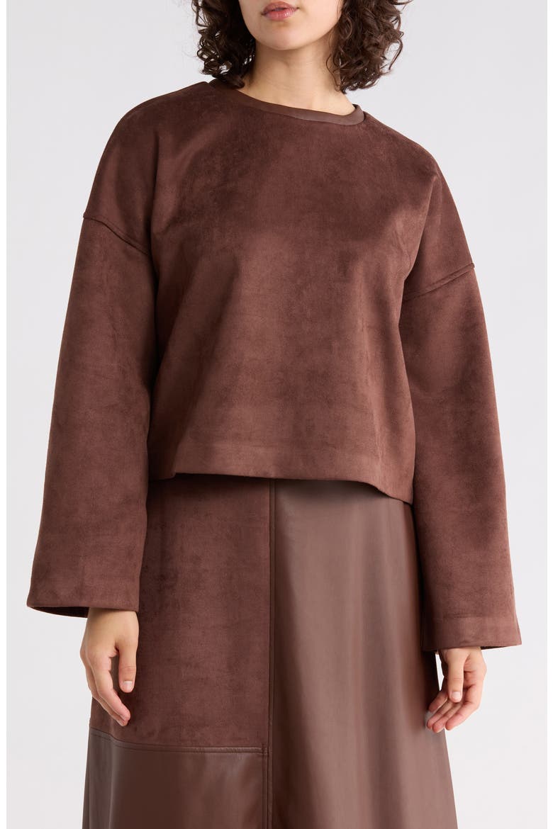 Faux Suede Pieced Top, Main, color, CHOCOLATE