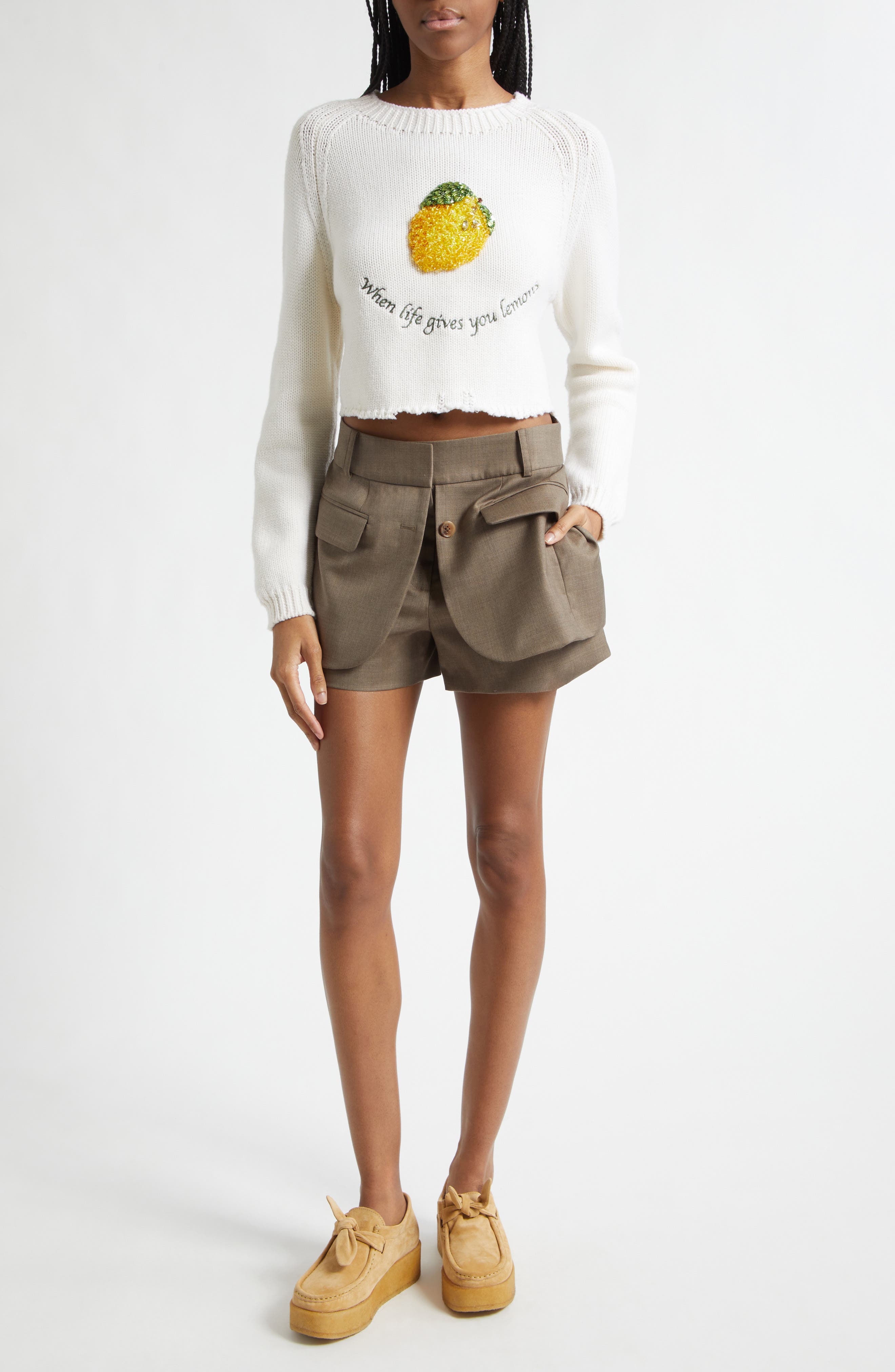 Jacket Hem Wool Shorts - image 2