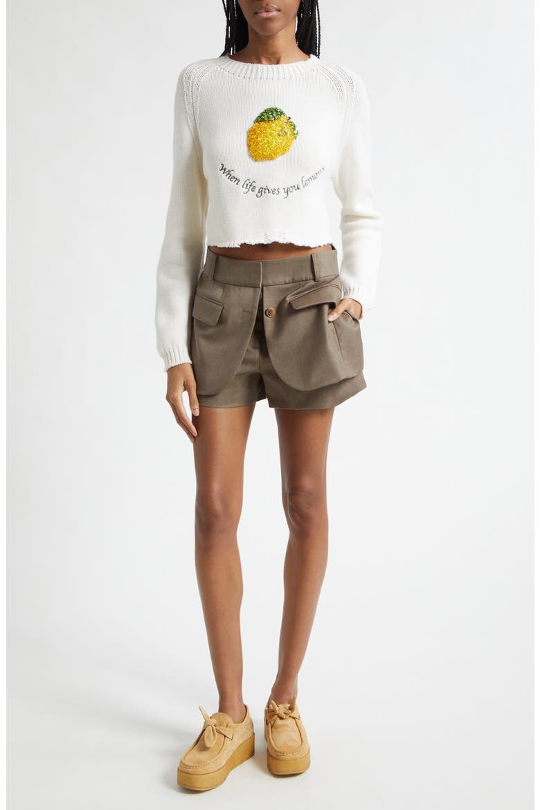 Jacket Hem Wool Shorts, Alternate, color, DARK TAUPE