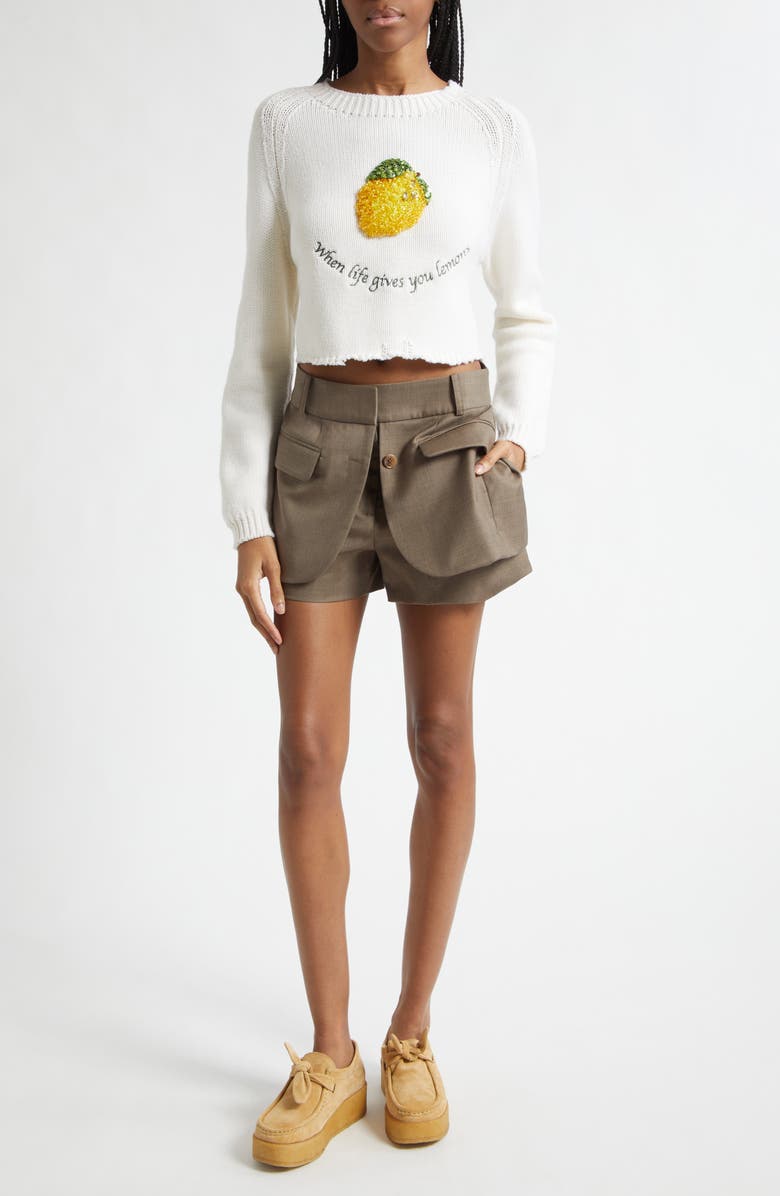 MONSE Jacket Hem Wool Shorts, Alternate, color, Dark Taupe