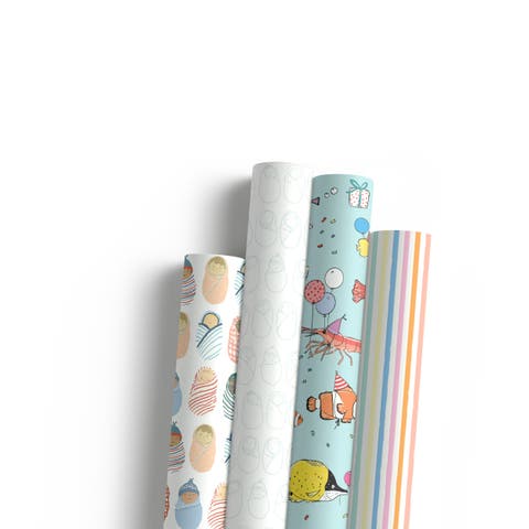 Eight Sheets Two-Sided "Babies" & "Reef Party" Heavyweight Gift Wrap
