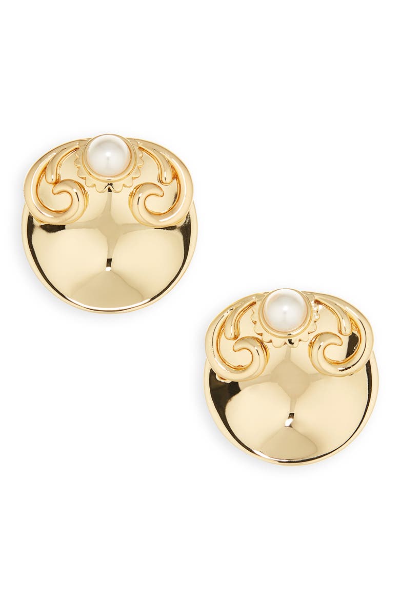 Filigree Disk Button Earrings, Main, color, GOLD