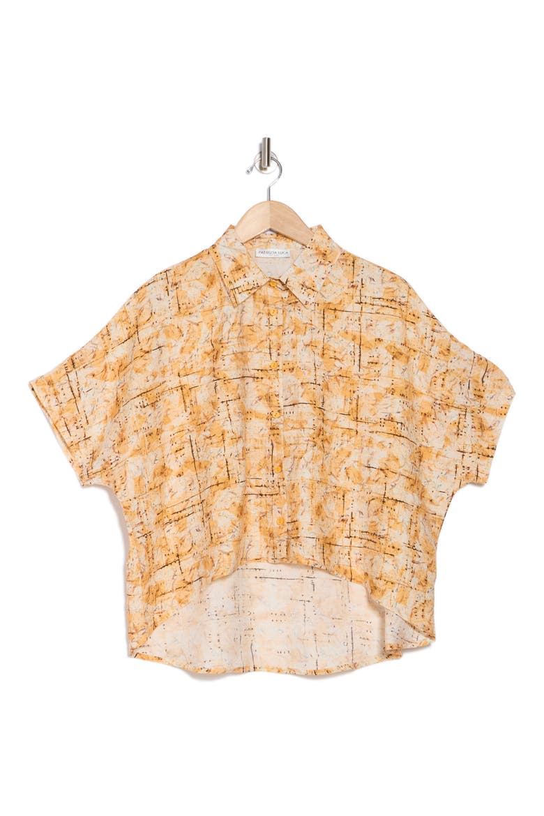 Abstract Print Short Sleeve Button-Up Shirt, Alternate, color, YELLOW