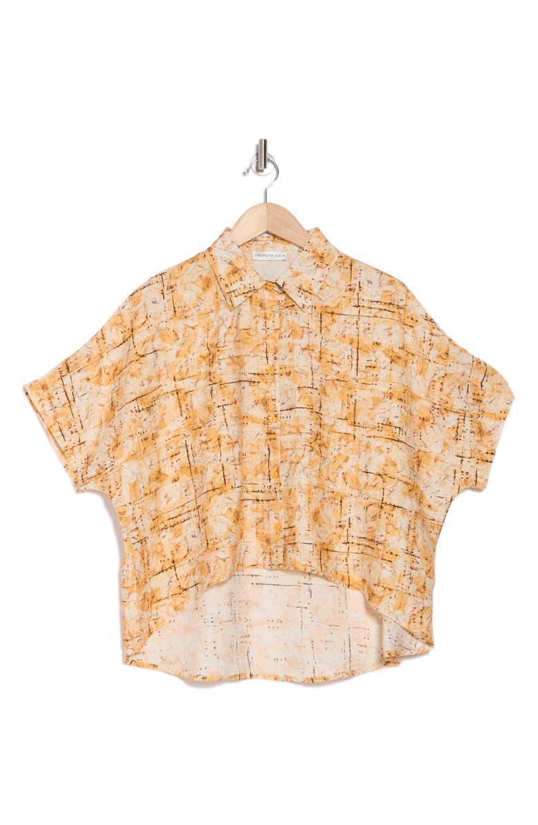 PATRIZIA LUCA Abstract Print Short Sleeve Button-Up Shirt, Alternate, color, Yellow