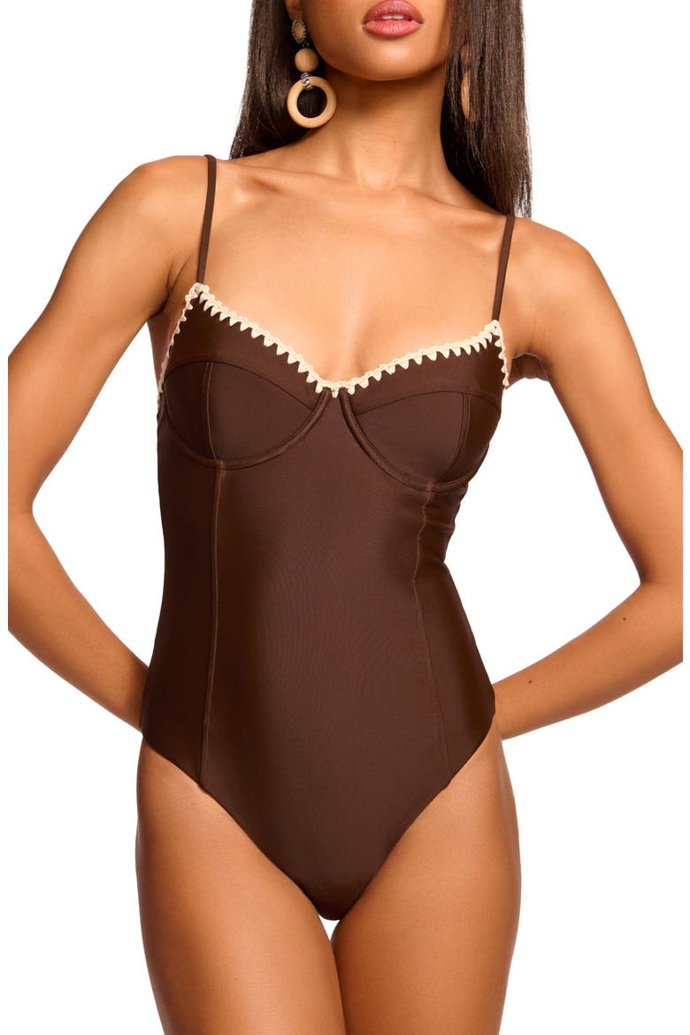 Addisyn Embroidered Underwire One-Piece Swimsuit, Main, color, BEACH BROWN W/ CREAM CROCHET