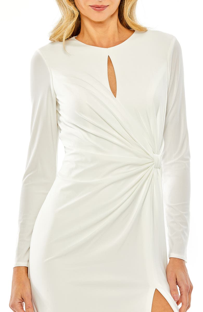 Mac Duggal Ruched Keyhole Long Sleeve Jersey Gown, Alternate, color,