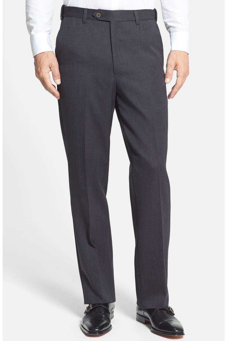 Self Sizer Waist Flat Front Classic Fit Wool Gabardine Trousers, Main, color, CHARCOAL