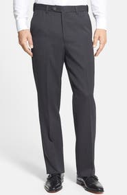 Berle Self Sizer Waist Flat Front Classic Fit Wool Gabardine Trousers