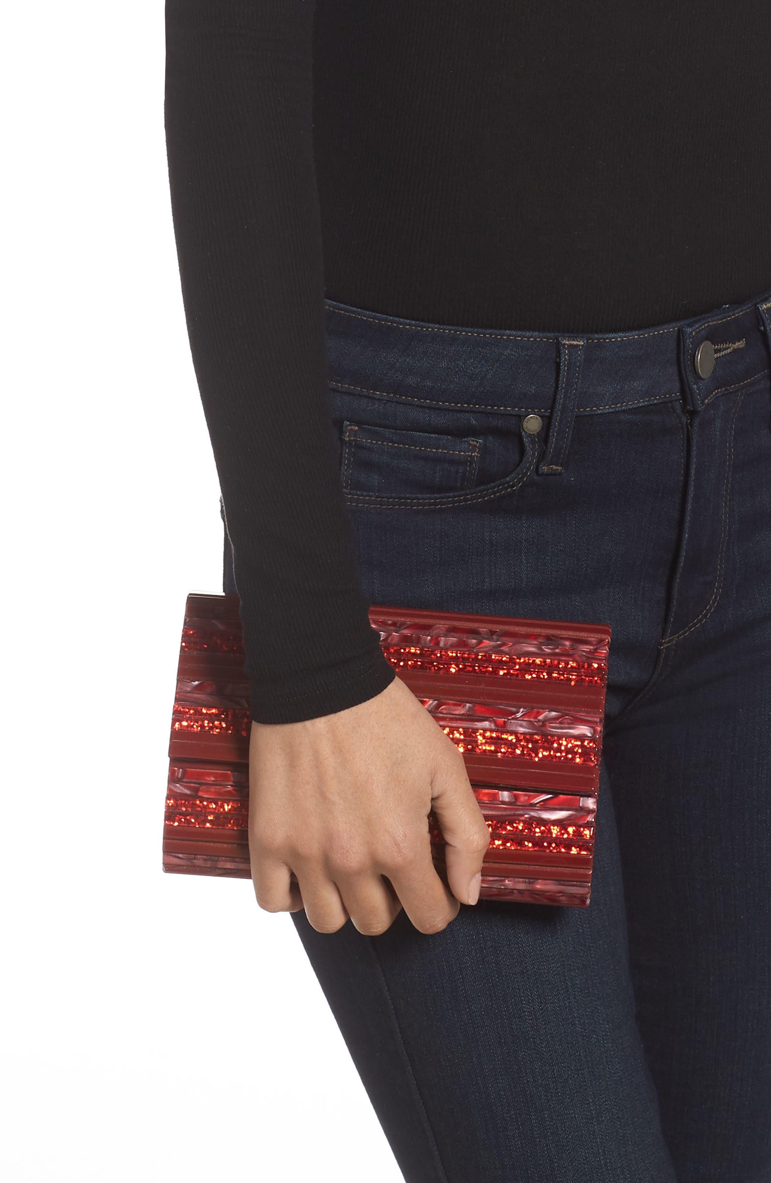 Stripe Envelope Clutch, Alternate, color, RED