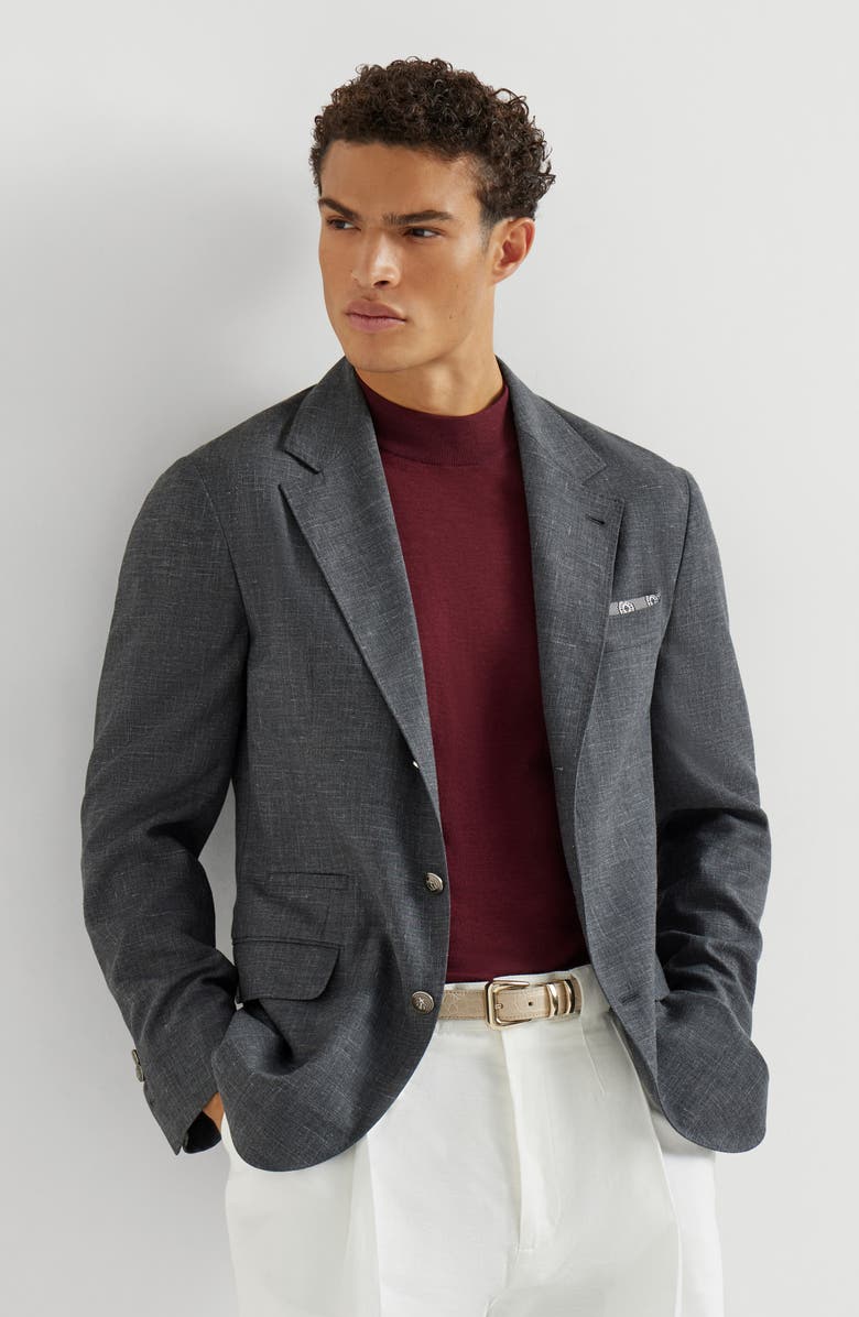Brunello Cucinelli Blazer with metal buttons, Alternate, color, Dark Grey