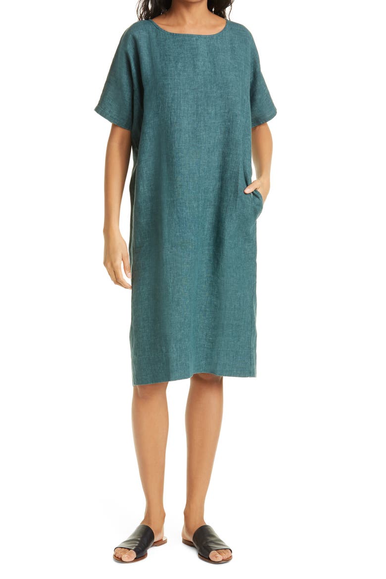 Organic Linen Shift Dress, Main, color, AGEAN