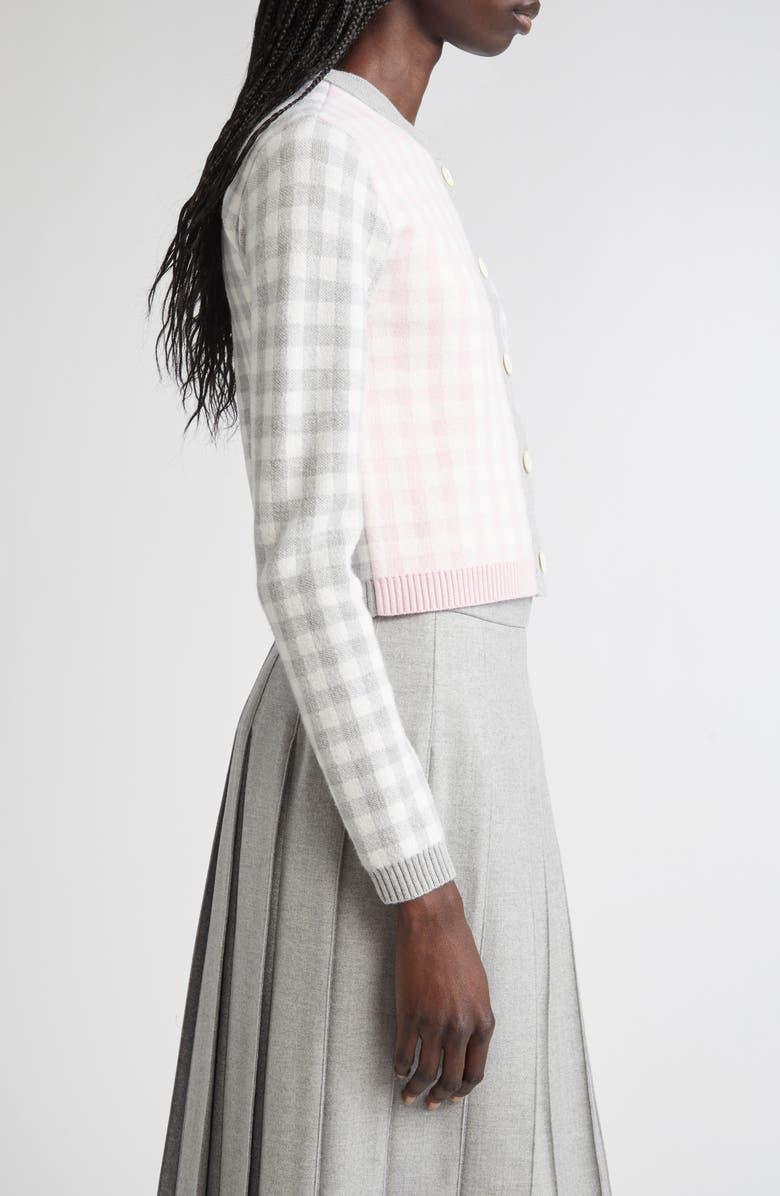 Thom Browne Fun-Mix Gingham Check Bird's Eye Wool Blend Cardigan, Alternate, color, Seasonal Combo