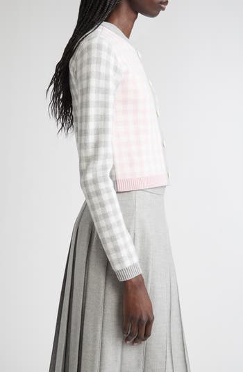 Fun-Mix Gingham Check Bird's Eye Wool Blend Cardigan