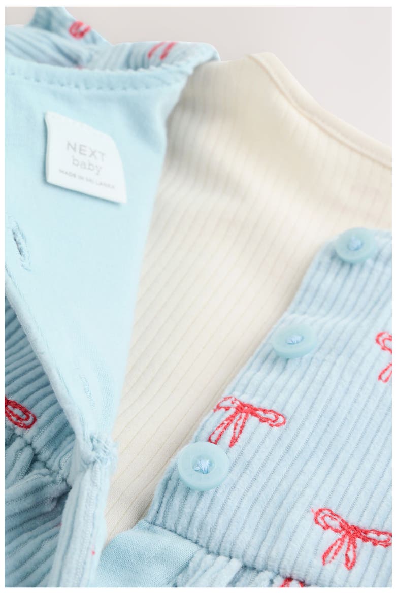 Bow Corduroy Pinafore Dress, Bodysuit & Socks Set, Alternate, color, BLUE