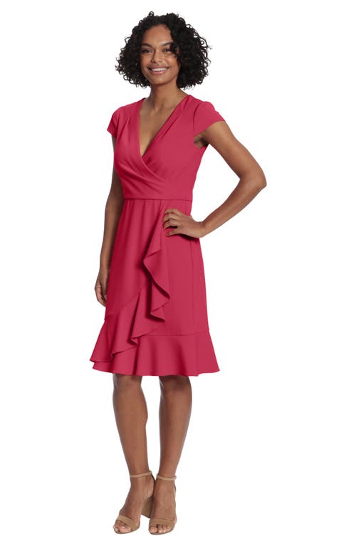 London Times Surplice Neck Ruffle Skirt Sheath Dress In Cherries Jubilee