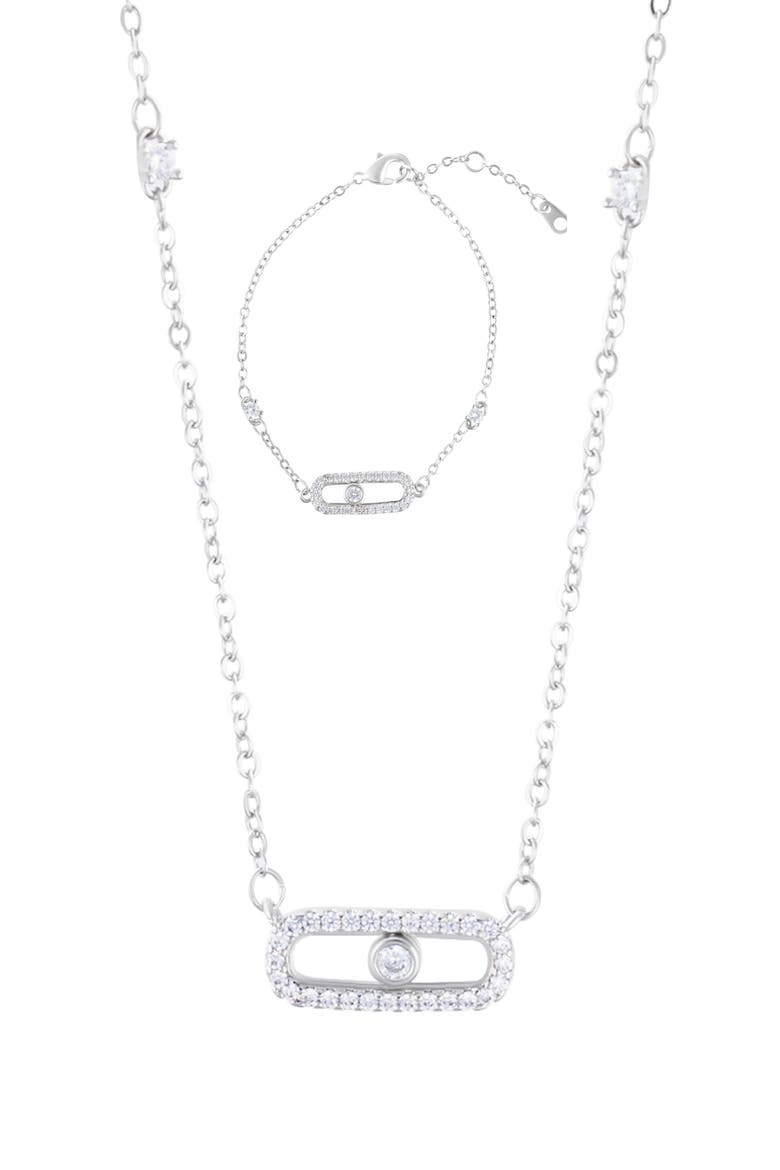 Dancing Stone Bar Pendant Necklace & Bracelet Set, Main, color, SILVER