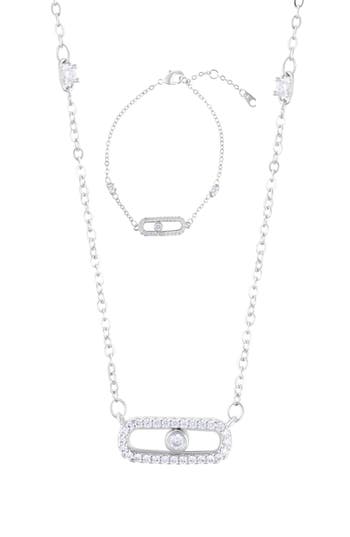 Adornia Dancing Stone Bar Pendant Necklace & Bracelet Set In White