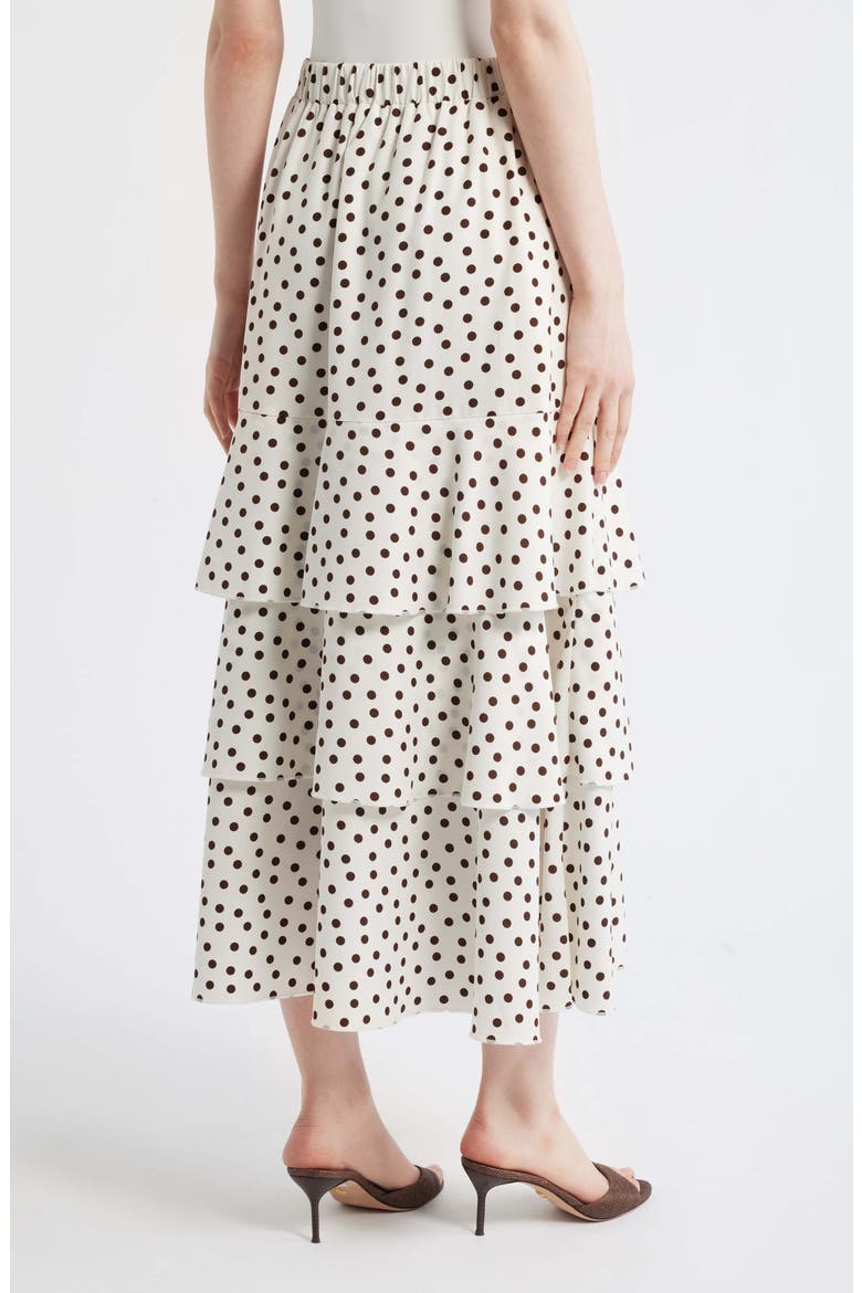 Tiered Polka Dot Midi Skirt, Alternate, color, WHITE/ DARK CHOCOLATE