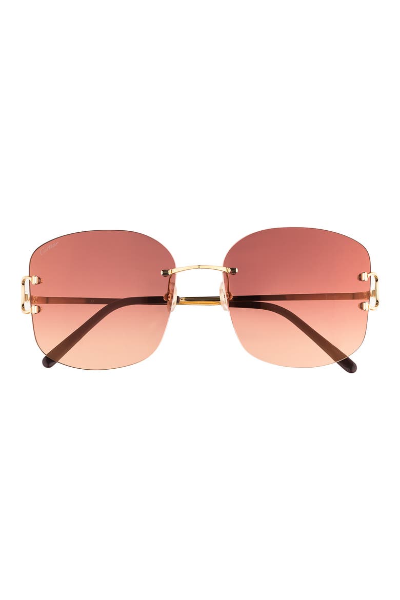 60mm Rimless Square Sunglasses, Main, color, GOLD