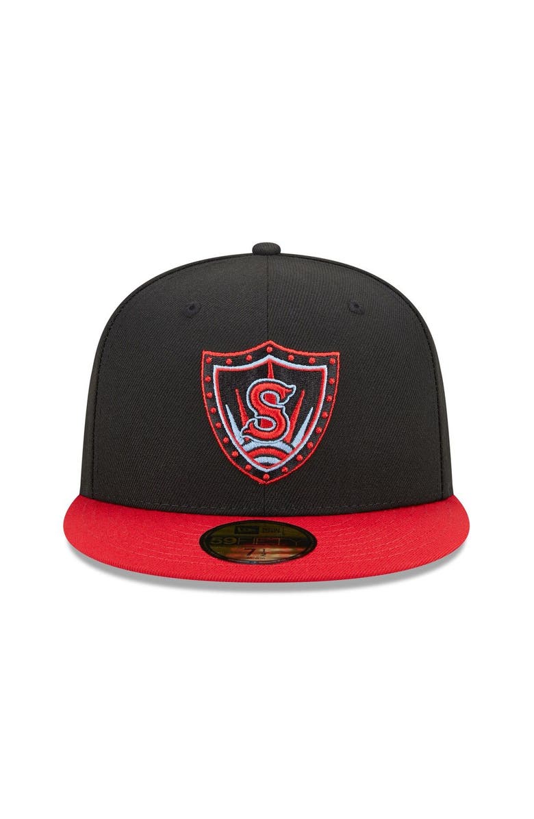 New Era Men's New Era Black/Red Spokane Indians Marvel x Minor League 59FIFTY Fitted Hat, Alternate, color, Black