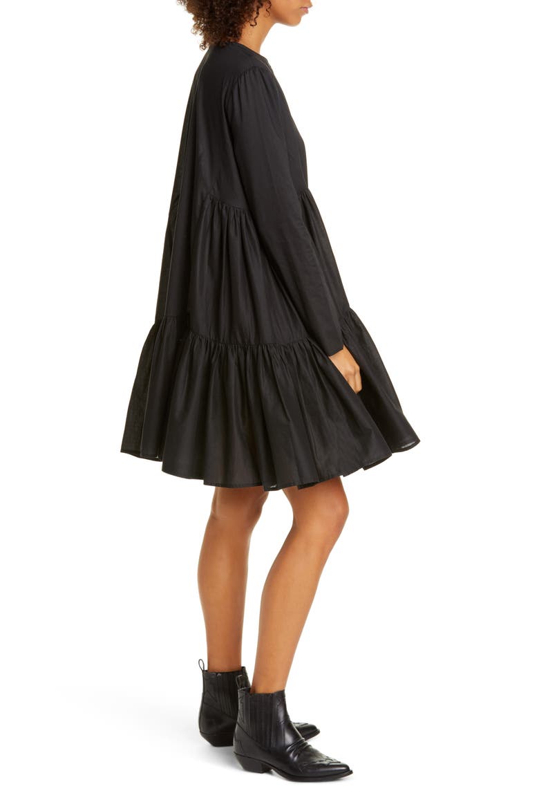 Martel Long Sleeve Cotton Tunic Dress, Alternate, color, BLACK