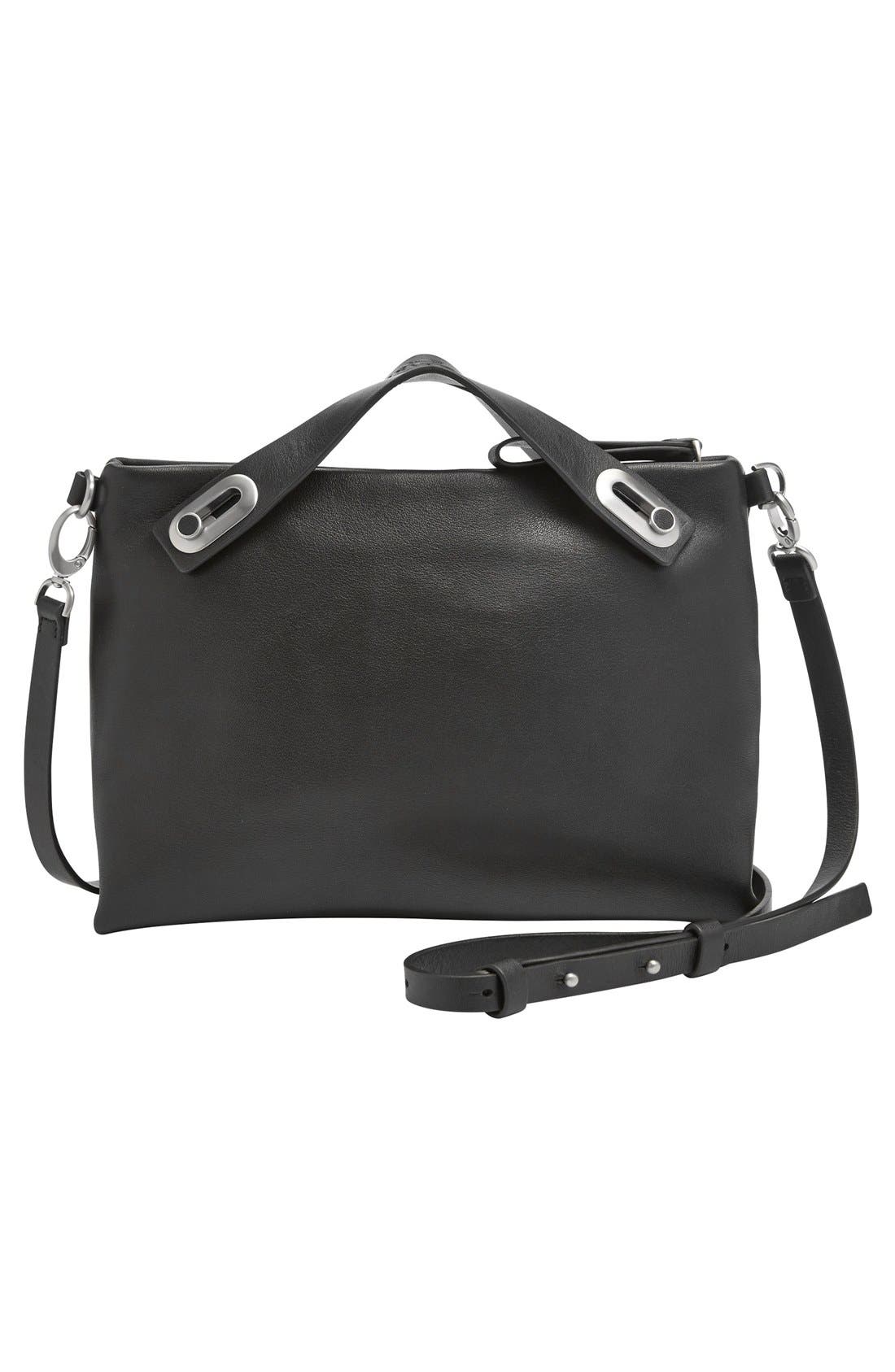 'Mini Mikkeline' Leather Satchel, Main, color, BLACK