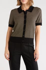 DKNY Striped Short Sleeve Sweater