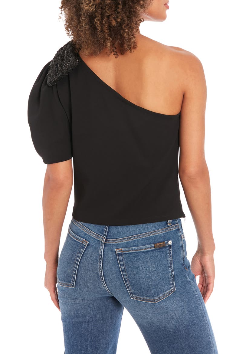 One Shoulder Bubble Sleeve Top, Alternate, color, BLACK