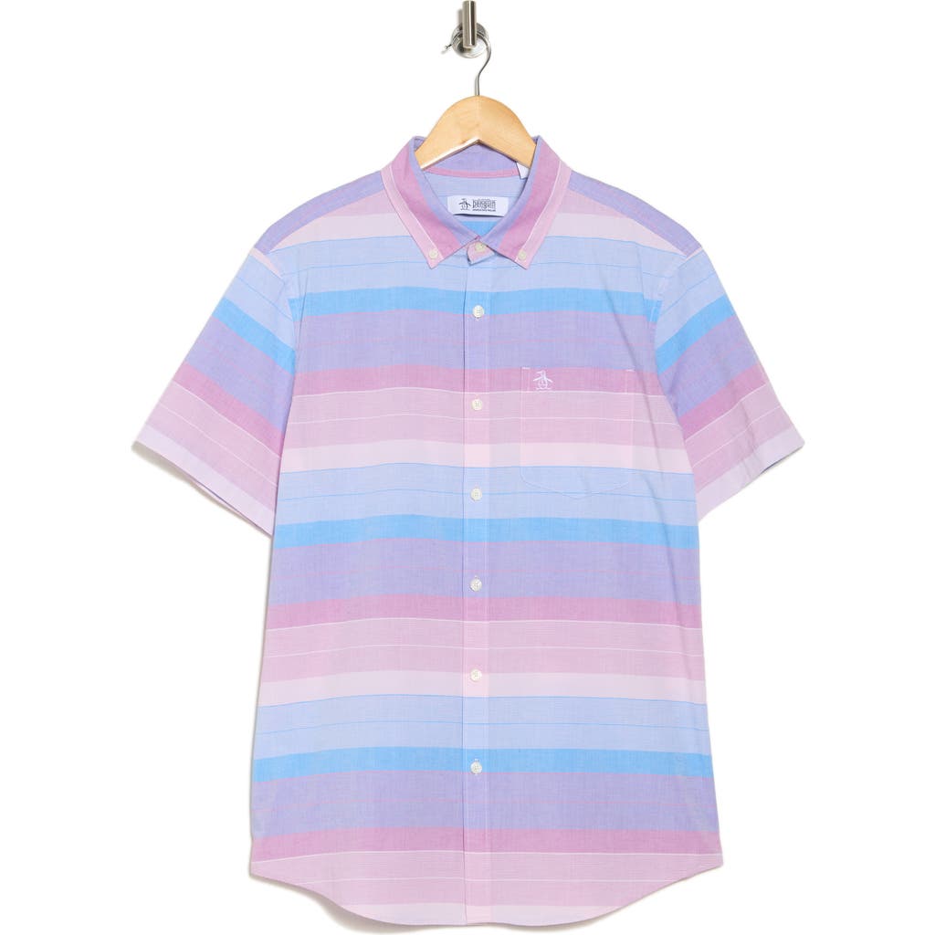 Original Penguin Stripe Poplin Short Sleeve Button-up Shirt In Parfait Pink