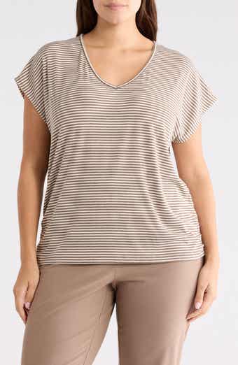 MAX STUDIO Stripe Cap Sleeve Cinch Side T-Shirt