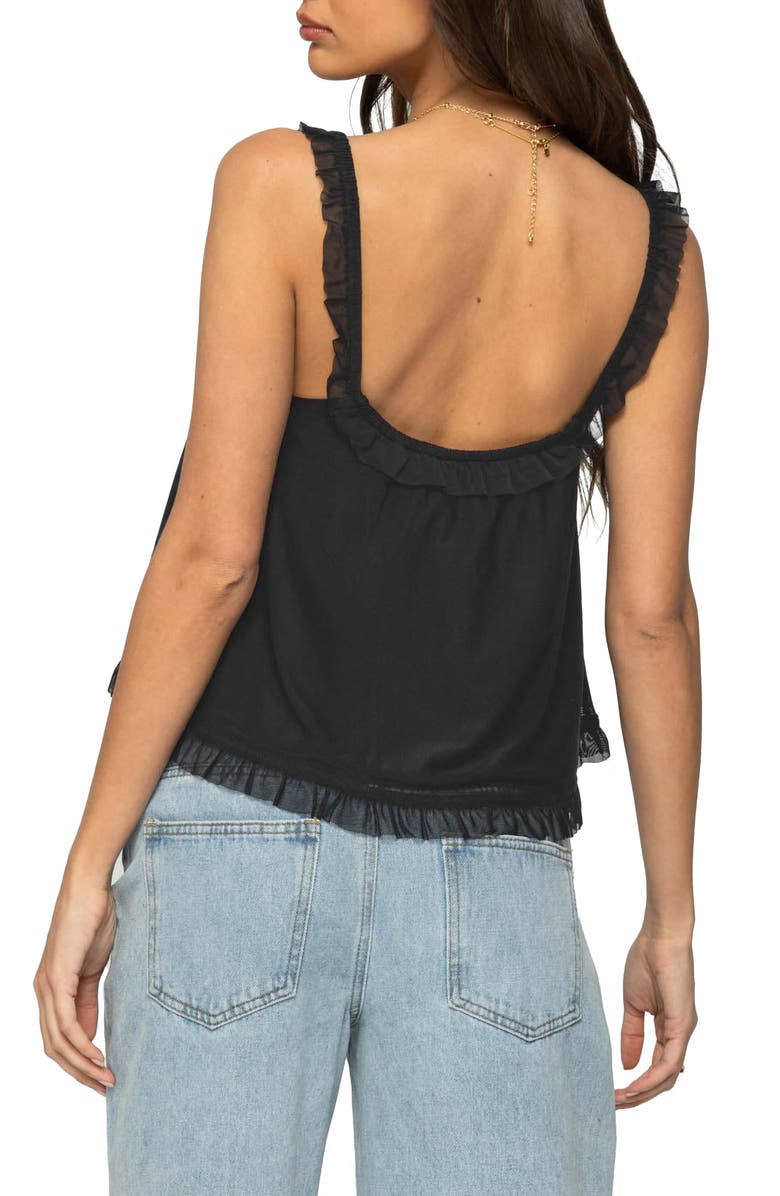 EDIKTED Ruffle Mesh Babydoll Tank Top, Alternate, color, Black